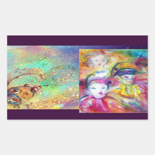 ARLECCHINO PIERO EN COLOMBINA MASQUERADE RECHTHOEKIGE STICKER