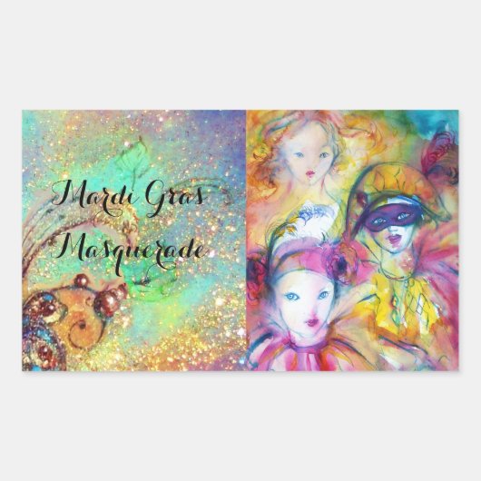 ARLECCHINO PIERO EN COLOMBINA MASQUERADE RECHTHOEKIGE STICKER (Voorkant)