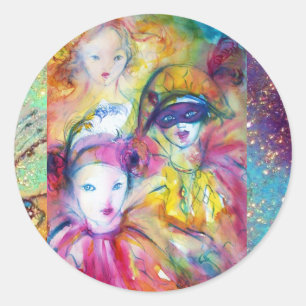 ARLECCHINO PIERO EN COLOMBINA MASQUERADE RONDE STICKER