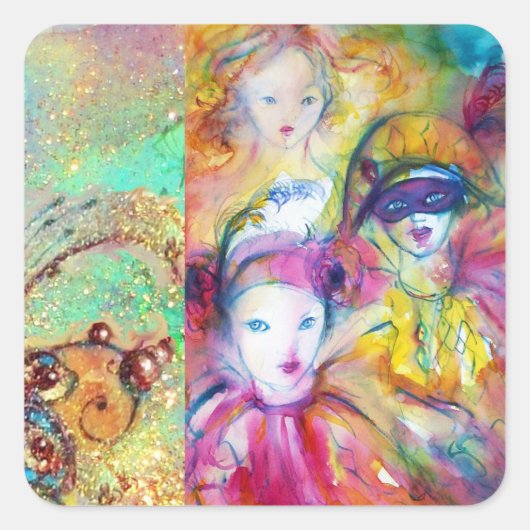 ARLECCHINO PIERO EN COLOMBINA MASQUERADE VIERKANTE STICKER (Voorkant)