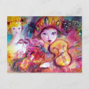 Arlecchino Spelen Violin en Colombina Briefkaart