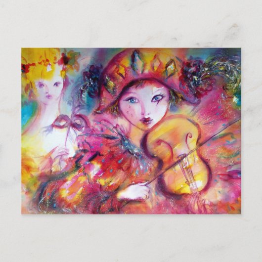 Arlecchino Spelen Violin en Colombina Briefkaart (Voorkant)