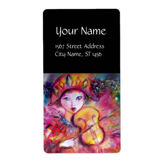 ARLECCHINO VIOLINIST Masquerade maskers roze zwart Etiket (Voorkant)