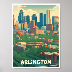 Arlington Texas Art Vintage Travel Illustratie Poster