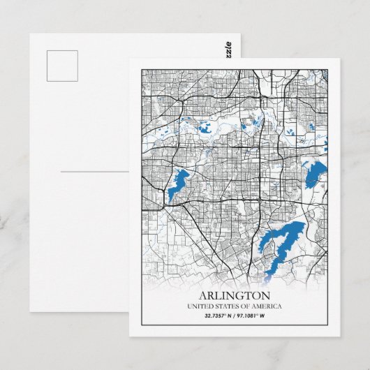 Arlington Texas City Travel City Map Briefkaart (Voorkant / Achterkant)