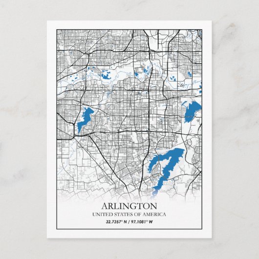 Arlington Texas City Travel City Map Briefkaart (Voorkant)