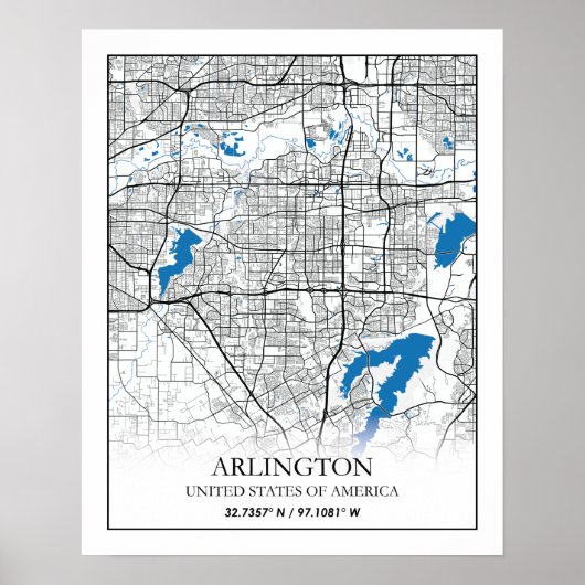 Arlington Texas City Travel City Map Poster (Voorkant)