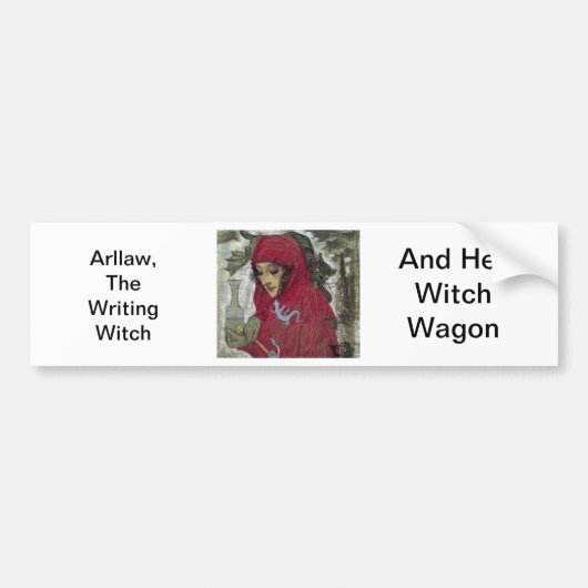 Arllaw, de schrijvende heks. bumpersticker (Voorkant)