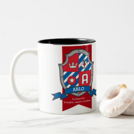 Arlo crest bird red blue name betekenend letter A Tweekleurige Koffiemok
