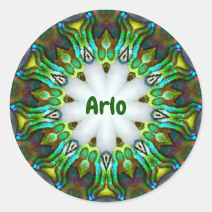 ARLO ~ Gepersonaliseerde Paua Shell fractal ~ Ronde Sticker