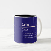 Arlo Jongen Gepersonaliseerde Naam Definitie Tweekleurige Koffiemok (Voorkant rechts)
