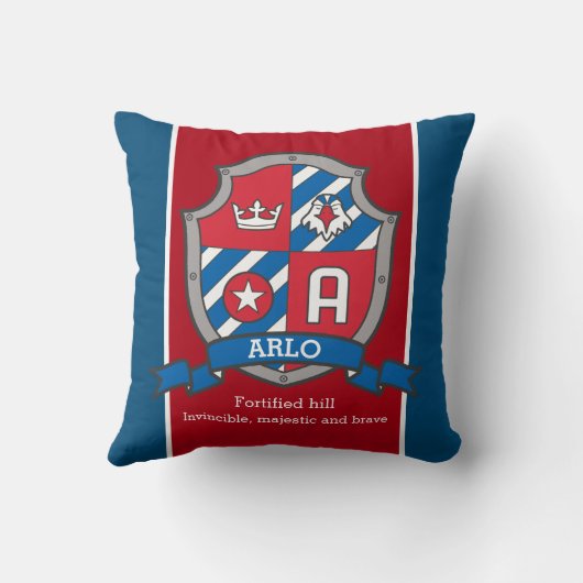 Arlo naam betekent schild rood blauw vogelkussen kussen (Achterkant)