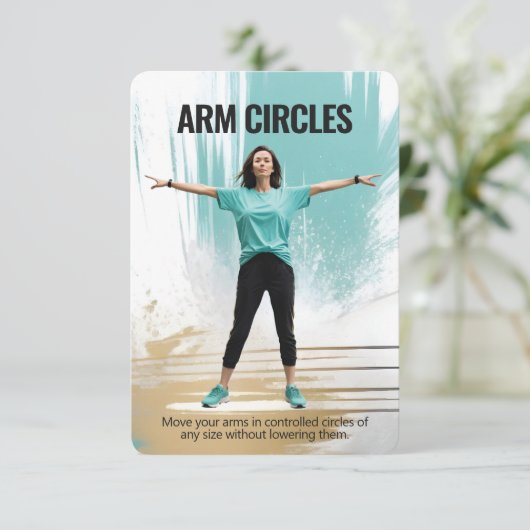 Arm Circles Fitness Kaart met Blauwe Achterkant (Staand voorkant)