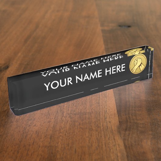 Arm worstling Gold Naambordje (Zijkant)