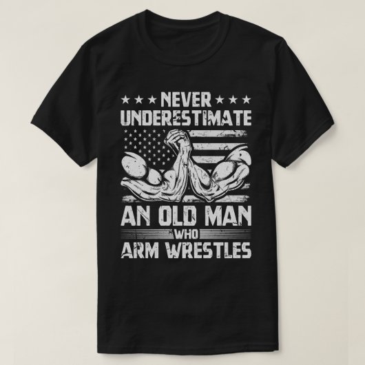 Arm Wrestler Oud Man USA Flag Arm Wrestling T-shirt (Design voorkant)