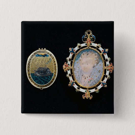 Armada Jewel, miniatuur van koningin Elizabeth I e Vierkante Button 5,1 Cm (Voorkant)