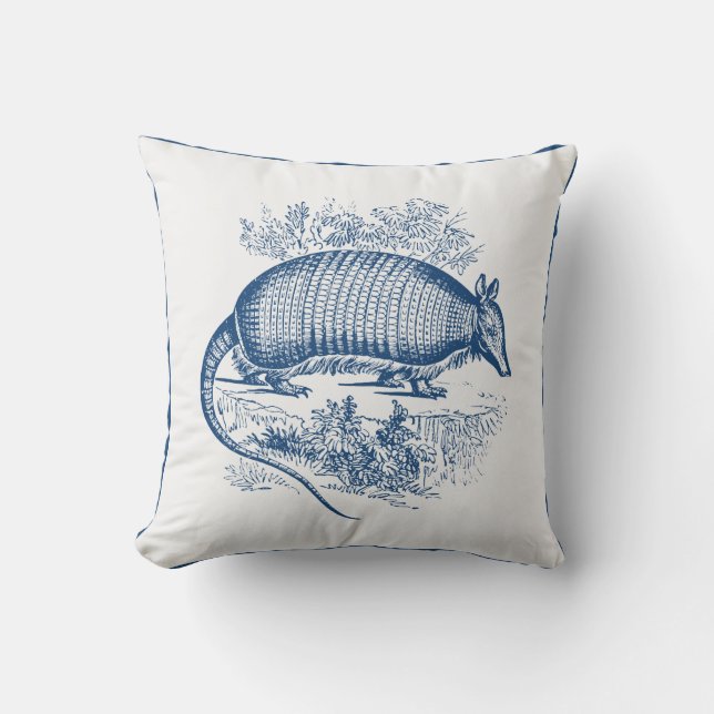  Armadillo Antiek Woodblock Blue Kussen (Voorkant)