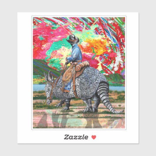Armadillo Cowboy Custom-Cut Vinyl Sticker (Vel)