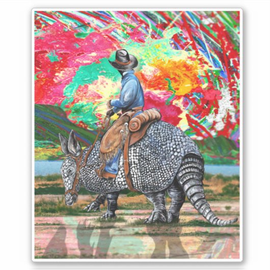 Armadillo Cowboy Custom-Cut Vinyl Sticker (Voorkant)