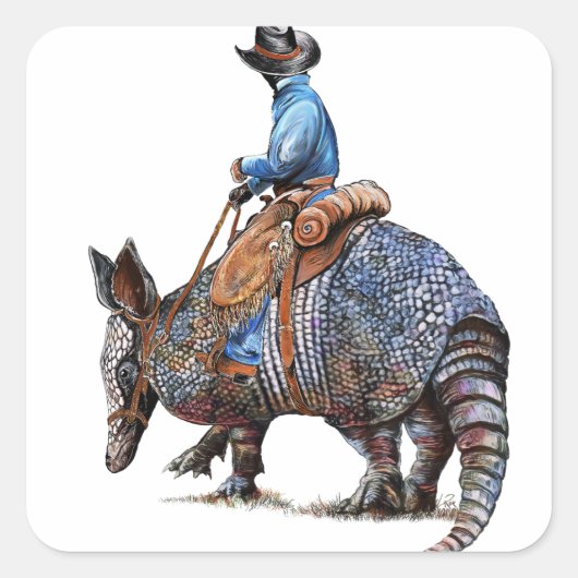 Armadillo Cowboy of Broncodillo Vierkante Sticker (Voorkant)