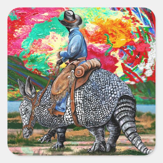 Armadillo Cowboy Vierkante Sticker (Voorkant)