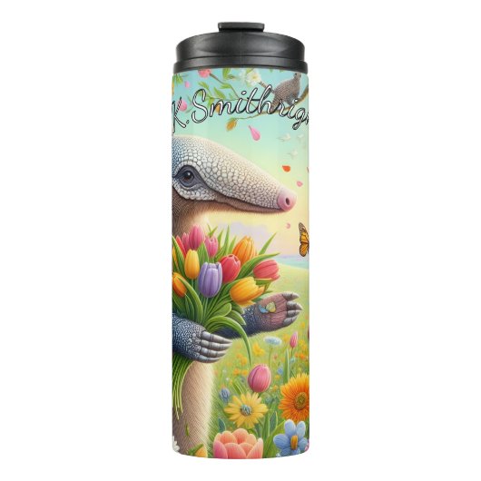Armadillo in een bloementuin thermosbeker (Voorkant)
