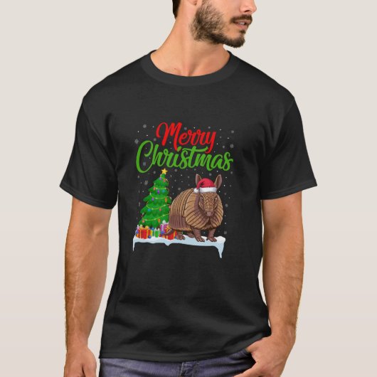 Armadillo Kerstboom Lights Funny Xmas Armadil T-shirt (Voorkant)