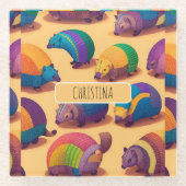 Armadillo Pastel Kleurrijk Gepersonaliseerd Patroo Glazen Onderzetter (Voorkant)