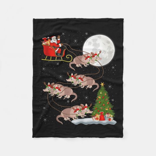 Armadillo Santa Sleigh Flying Funny Magical Christ Fleece Deken (Voorkant)