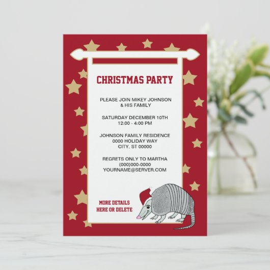 Armadillo Santa Stars Kerstfeest Kaart (Staand voorkant)