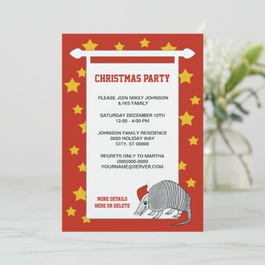Armadillo Santa Stars Kerstfeest  Rode Kerst Kaart (Staand voorkant)