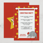Armadillo Santa Stars Kerstfeest  Rode Kerst Kaart (Voorkant / Achterkant)