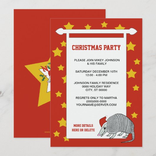 Armadillo Santa Stars Kerstfeest  Rode Kerst Kaart (Voorkant / Achterkant)