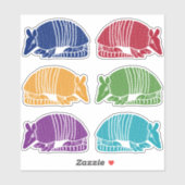 Armadillo Sticker Blad 6 Kleurrijke Armadillos (Vel)
