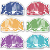 Armadillo Sticker Blad 6 Kleurrijke Armadillos (Voorkant)