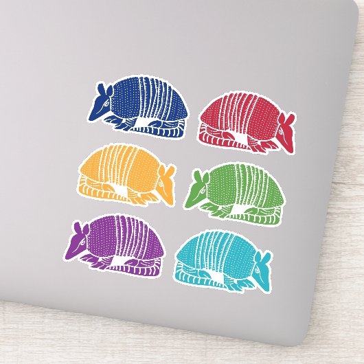 Armadillo Sticker Blad 6 Kleurrijke Armadillos (Detail)