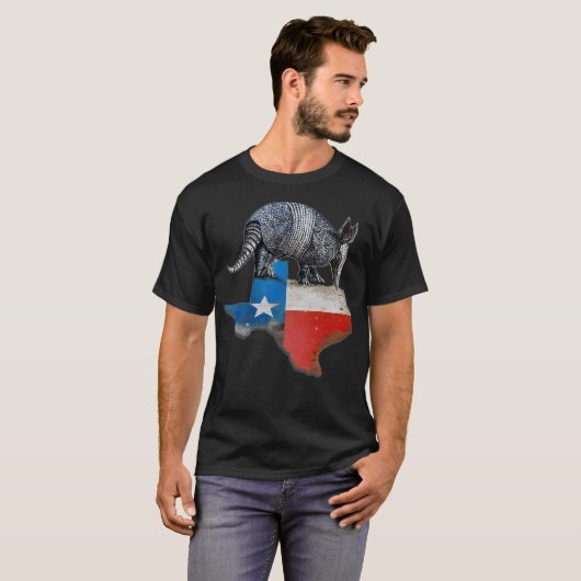 Armadillo Texas Staat Vlag T-shirt (Voorkant volledig)