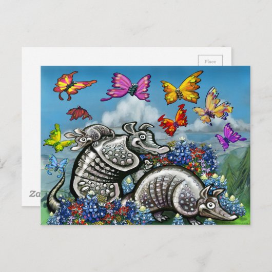 Armadillos Bluebonnets Butterflies Wilde bloemen Briefkaart (Voorkant / Achterkant)