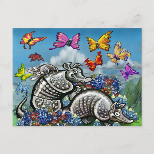 Armadillos Bluebonnets Butterflies Wilde bloemen Briefkaart (Voorkant)