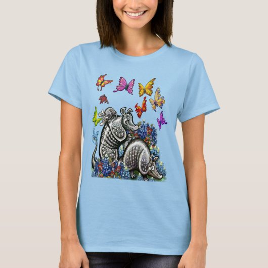 Armadillos Bluebonnets Butterflies Wilde bloemen T-shirt (Voorkant)