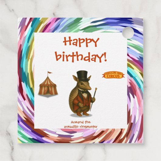 Armand, armadillo ringmaster bedankjes labels (Achterkant)