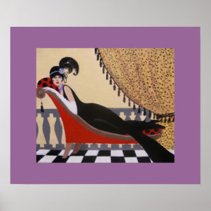 ARME DECO LADY OP EEN LOUNGE POSTER