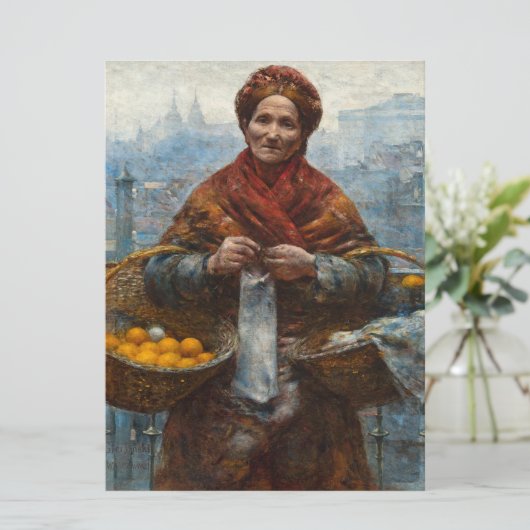 Arme joodse vrouw die Sinaasappels verkoopt in Pol Kaart (Staand voorkant)