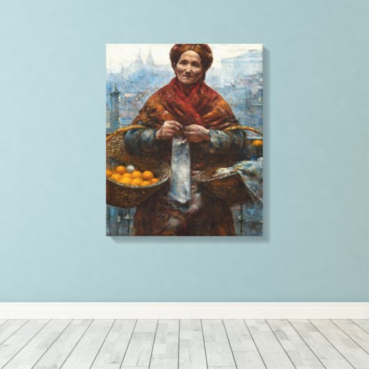 Arme joodse vrouw die Sinaasappels verkoopt in War Canvas Afdruk (Insitu (Houten vloer))