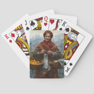 Arme joodse vrouw verkoopt sinaasappels in Polen Pokerkaarten
