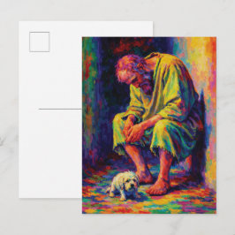 Arme Oude Man met Kleine Hond Hartverwarmend Briefkaart
