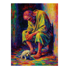 Arme Oude Man met Kleine Hond Hartverwarmend Perfect Poster