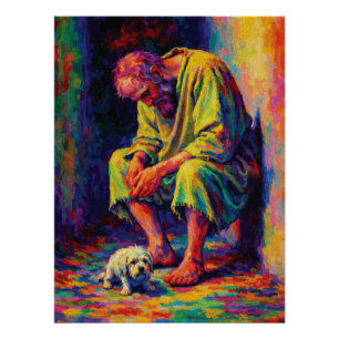 Arme Oude Man met Kleine Hond Hartverwarmend Perfect Poster