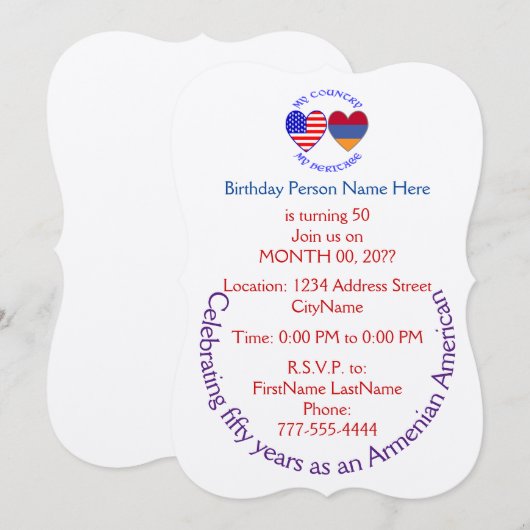 Armeens-Amerikaans land erfgoeduitnodiging Kaart (Voorkant / Achterkant)