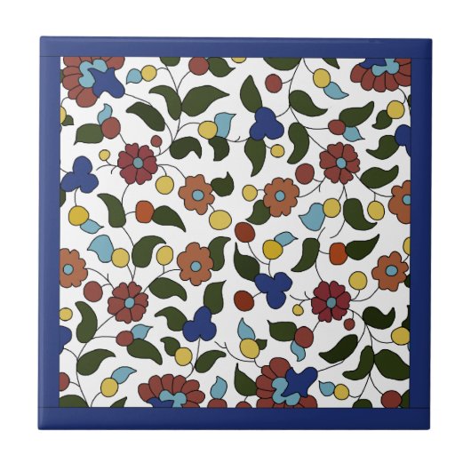 Armeens Floral Pattern - Blauw & wit Tegeltje (Voorkant)